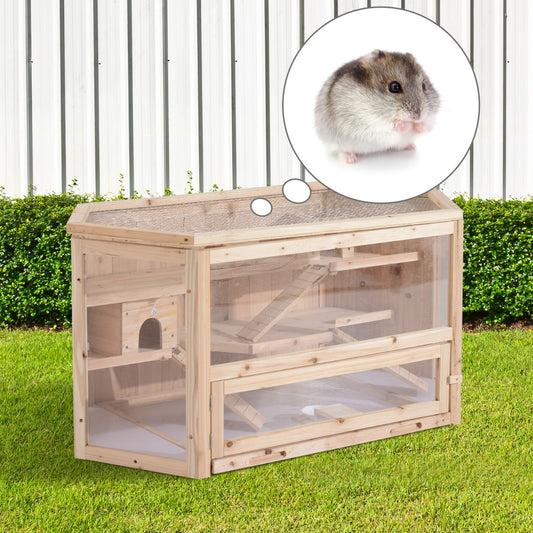 PawHut Wooden Hamster Cage: Perfect Play and Exercise Haven for Small Animals